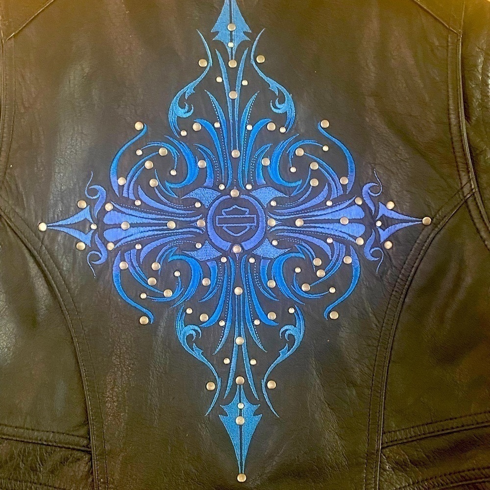 Genuine Harley Davidson Women’s Dark Turquoise Blue & Black Leather Jacket NWOT - Picture 12 of 12